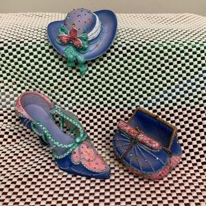3 piece Mini Set, Jeweled - SHOE, HANDBAG, HAT - Resin pink, blue, green